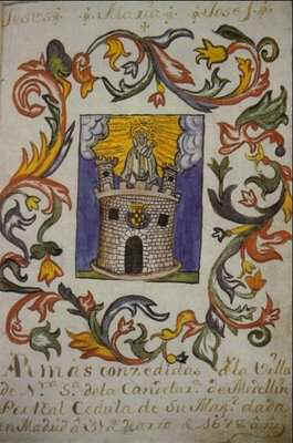 Copia no original del escudo cedido por la reina regente Mariana de Austria al Medellín de Colombia