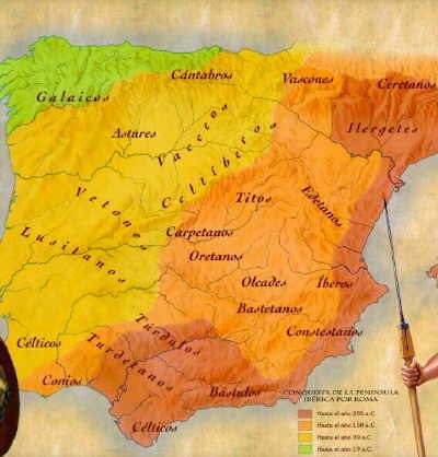 Mapa de la Conquista de la pennsula Ibrica por Roma. (Junta de Extremadura).