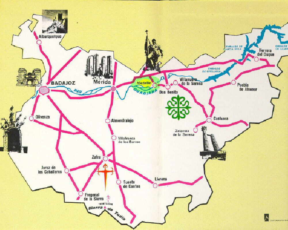 Mapa histórico y Monumental de la Provincia de Badajoz.