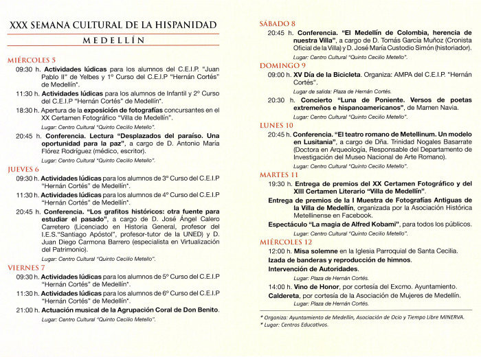Programación de la  XXX Semana Cultural de la Hispanidad.