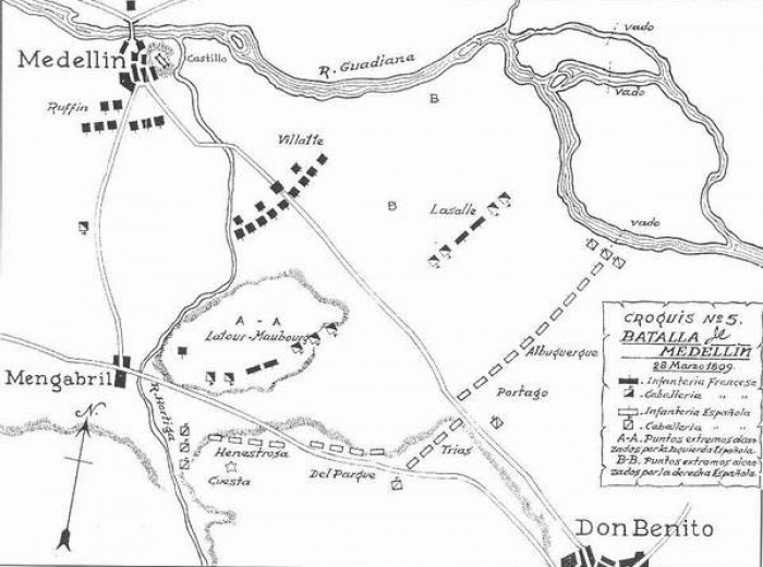 Disposición táctica del Ejército de Extremadura al comenzar la Batalla de Medellín