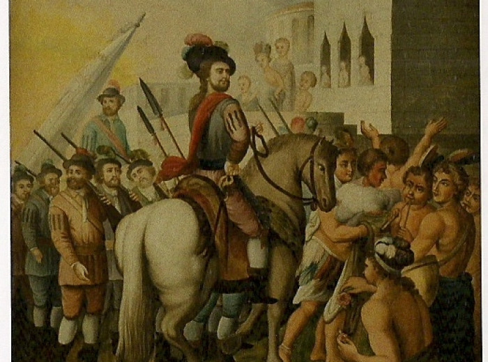 G. de Sandoval conduce los bergantines desde Tlaxcala a la laguna de Tenochtitlán (28/12/1520).