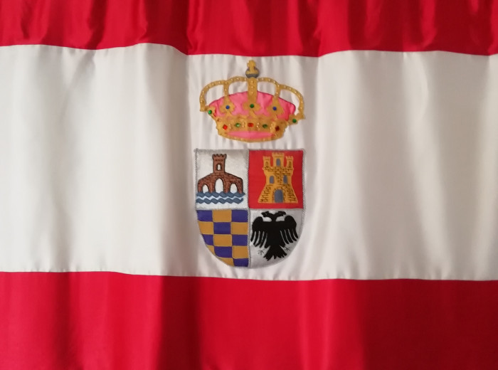 Bandera y escudo actual de Medellín (España)