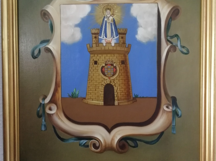 Reproducción del escudo de la ciudad de Medellín (Colombia). (Óleo sobre tabla de Jesús Sandonís Martín).