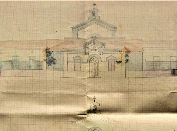 Detalle del plano del hospital encargado por D. Manuel de Pedraza y Medina (1886)