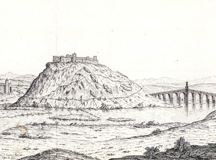 Dibujo del campo donde tuvo lugar  la Batalla de Medellín. (Berlier, 1809)