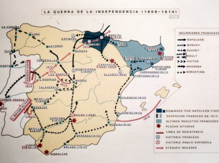 Mapa de la estrategia del ejército de Napoleón en España.