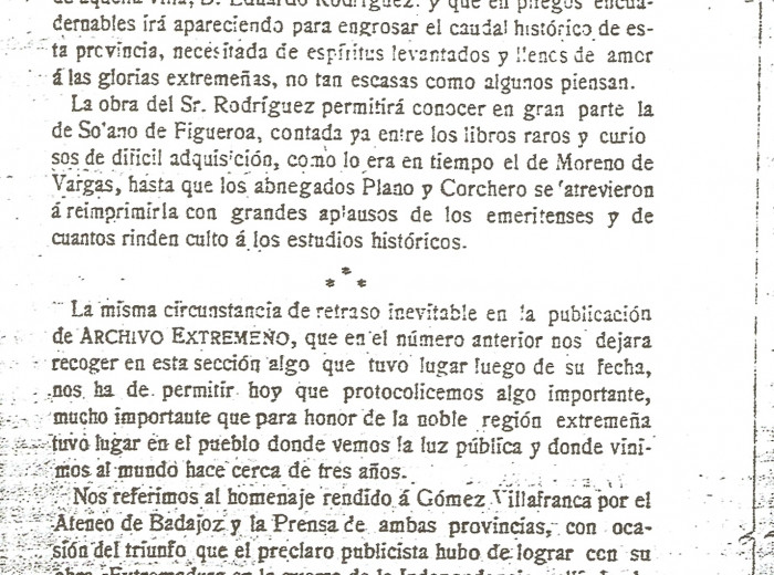 Comienzo de la publicación en Archivo Extremeño. (1910)