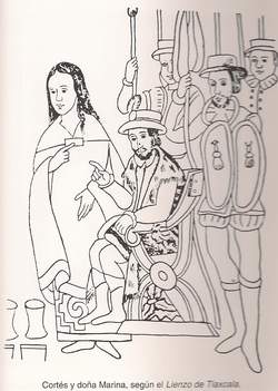 Cortés y Malinche, según el Lienzo de Tlaxcala