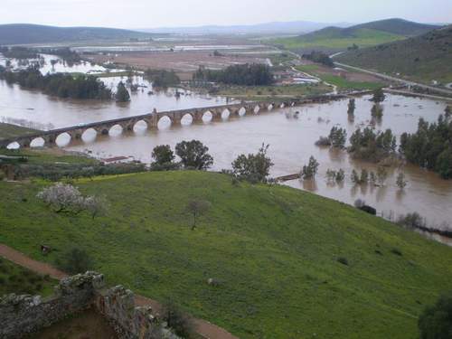 Vista de la crecida del Guadiana desde el castillo. (Foto: J.A.R,.M, 24/2/10)