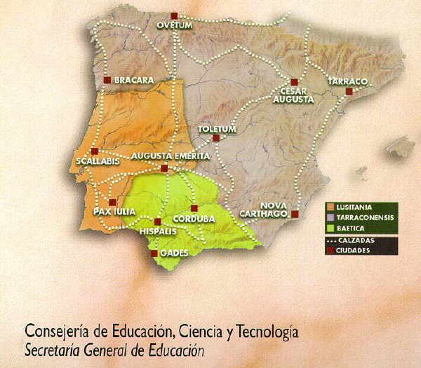 Mapa de las provincias romanas: Vas y Ciudades. (Junta de Extremadura).