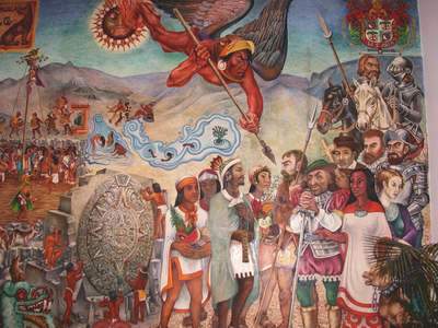 Mural en el que aparece Corts con La Malinche. (Fotografa cedida por el profesor mexicano B. Bernal Ramos, Nov.'04)