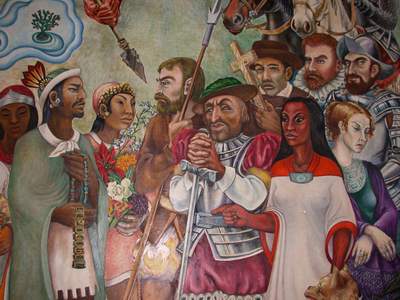 Detalle del mural donde puede verse a Corts y La Malinche. (B. Bernal Ramos, Noviembre'04)