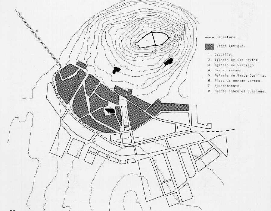 Plano de Medelln. Castillo, casco antiguo y muralla.