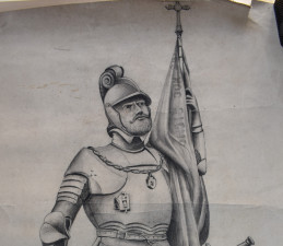 Carboncillo sobre el monumento a Cortés (Detalle)