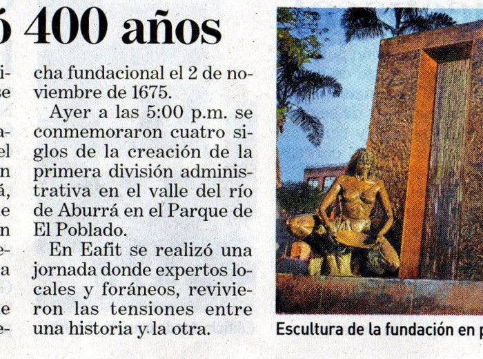 Recorte de prensa de la celebración de los 400 años de la 1ª fundación.