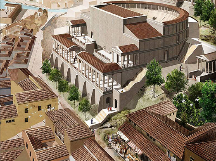 Reconstrucción ideal del Teatro Romano de Lisboa y del urbanismo del Cerro del Castillo.