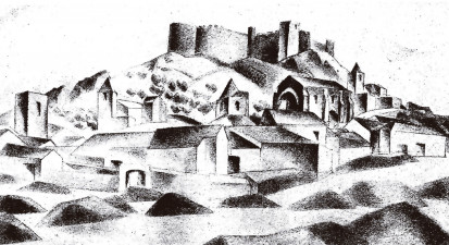 Dibujo del Cerro del Castillo de Medellín. 
