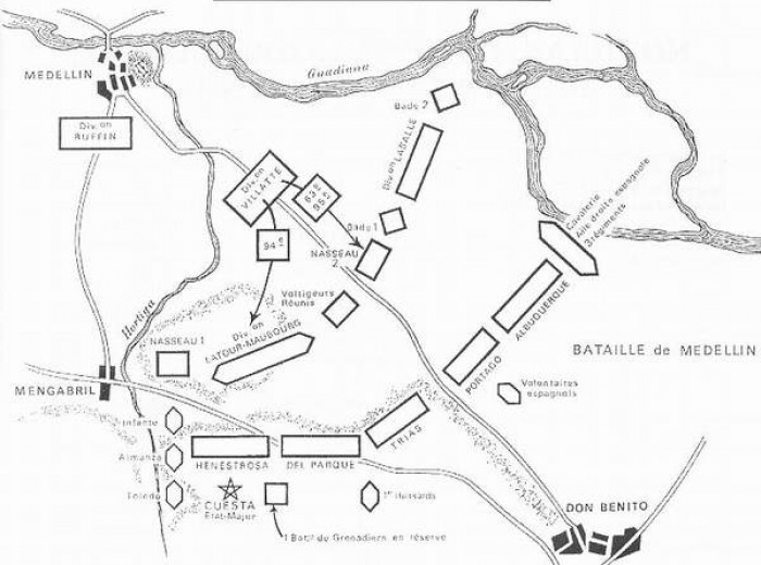 Plano francés de la Batalla de Medellín