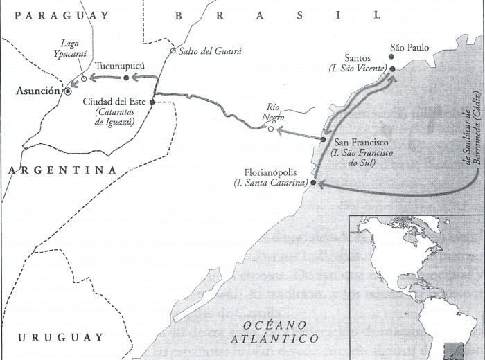 Itinerario de la expedición Sanabria (al mando de Dª. Mencía) al río de la Plata.