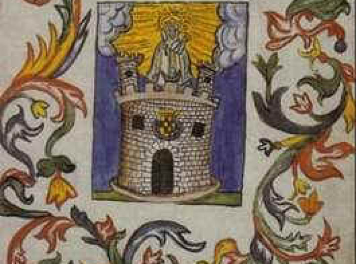 Copia adaptada del escudo cedido por la reina regente Mariana de Austria al Medellín de Colombia