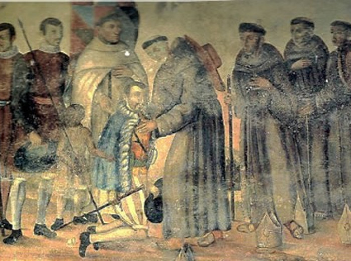 Cortés recibe a los doce misioneros franciscanos.